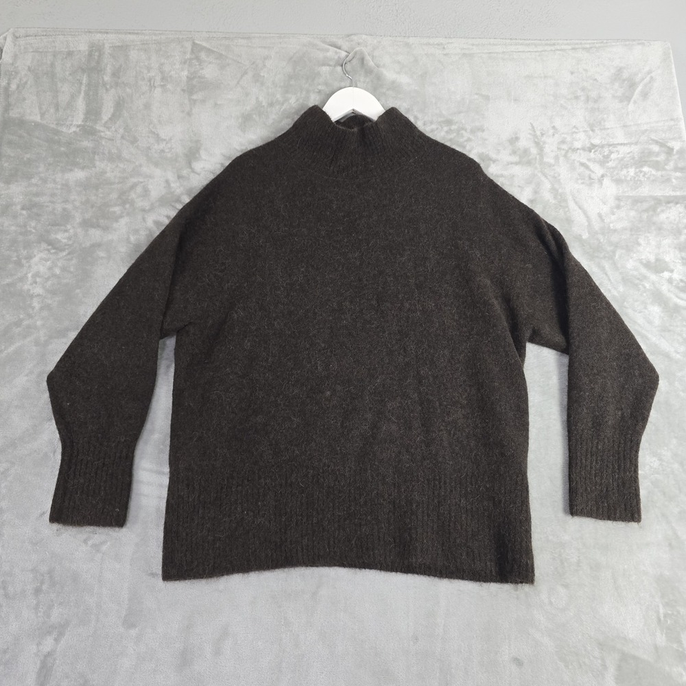 Banana Republic Womens Fuzzy Mock Neck Alpaca Blend Sweater M Brown Oversized